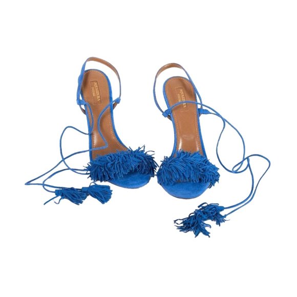 Aquazzura Shoes - Aquazzura Blue Fringe Tassel Heels - Size 10 US